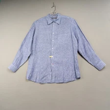 Daniel Cremieux Linen Shirt Mens L Blue Long Sleeve Button-Down
