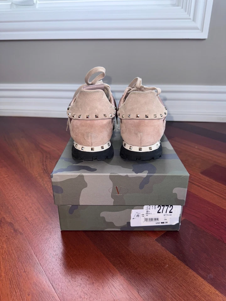 Valentino Garavani Rockstud Tenis Rubor Taupe Gamuza Cuero Entrenadores con Caja Foto 4 de 4