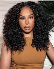20 inch V Part 100 Human Hair Kinky Curly Wig