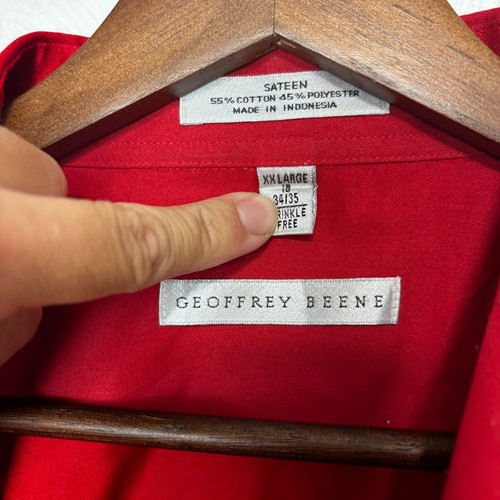 Camicia Geoffrey Beene raso abbottonata rossa tinta unita manica lunga antirughe uomo - Foto 3 di 4