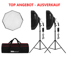 2x LED Daylight Achteck Oktagon 60cm Softbox, Stativ, Tasche 5600K Dauerlicht