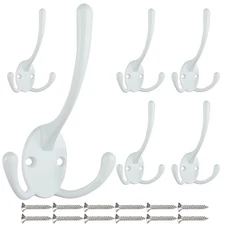 IBosins 6 Pack Big Heavy Duty Three Prongs Coat Hooks Wall Mounted with 12 Sc...