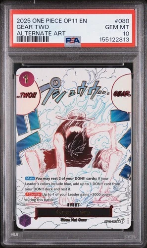 2025 ONE PIECE OP11-A FIST OF DIVINE SPEED ALTERNATE ART #080 GEAR TWO PSA 10