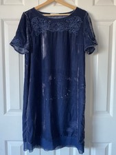 White stuff Empress Embroidered Dress Navy Blue Velvet Size 12