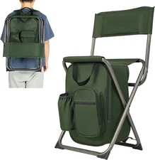 Backpack Cooler Chair Folding Camping Stool with Backrest Compact Outdoors