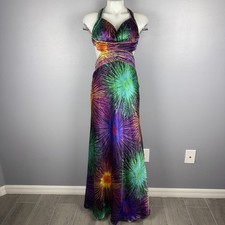 David’s Bridal Firework Beaded Open Back Gown Women’s 6 Multicolor Satin *READ