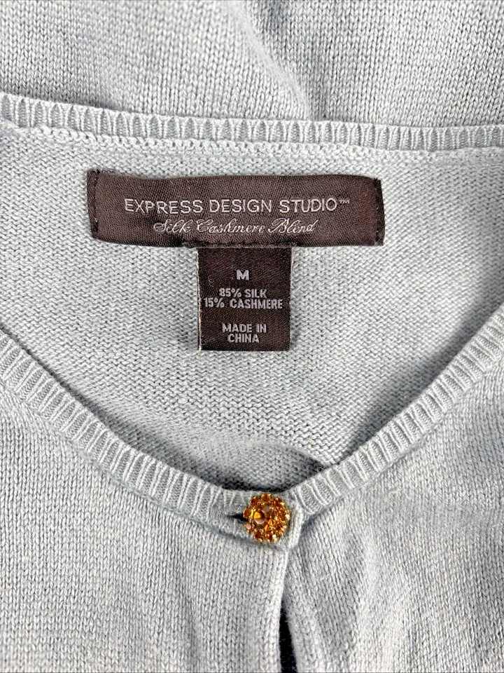 Cárdigan suéter Express Design Studio azul seda mezcla cachemir para mujer M’s Foto 3 de 4