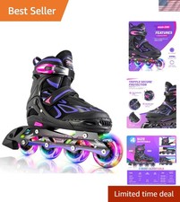 Vinal Girls Adjustable Flashing Inline Skates, All Wheels Light Up, Fun Illum...