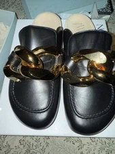 JW Anderson Black Leather Slides Gold Chain Sandals EU 46 US13