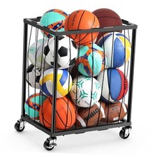 Garage Ball Rolling Storage Rack Large Capacity Basketball Holder with Black