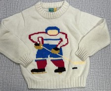 Vintage Knit Sweater Kids 4T Hockey Player Pullover Grand Knits 80 s