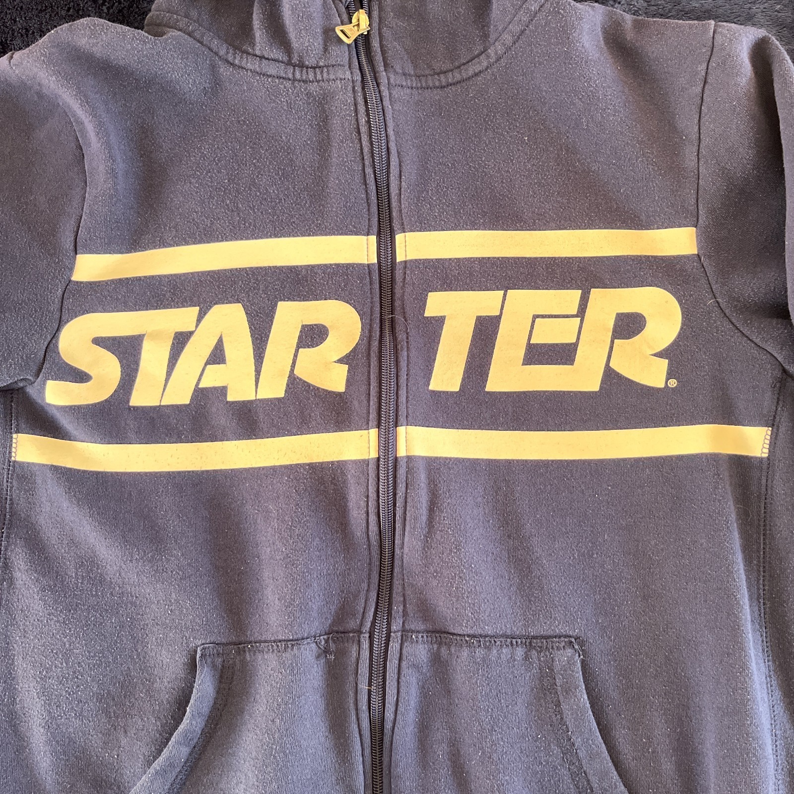 Starter Hoodie Full Zip Navy Blue Men's Small Authentic Stripe Ribbed image 2