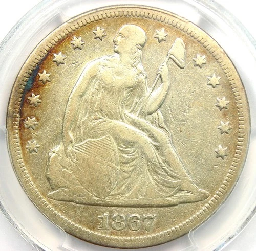 1867 Seated Liberty Silver Dollar $1 - Certified PCGS VF Detail - Rare Date!