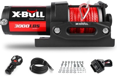 X-BULL Electric Winch 3000LB 12V Synthetic Rope Towing Boat 4WD ATV UTV Off-Road