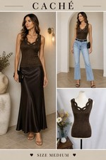 Vintage Cache Beaded Metallic Ribbed Tank Top Size Medium