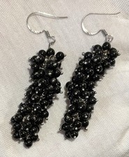 Sterling Silver Black Caviar Stone Beaded Dan...