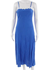MINKPINK Women Maxi Slip Dress Blue Sleeveless Linen Blend Size XS