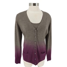 ESCADA Sport Sweater Cardigan Tank Set Wool Purple Dip Dye Long Sleeve Medium