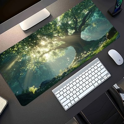 Extra-Large Gaming Mouse Pad with Forest Sunlight Tree Scene, Non-Slip Washable 