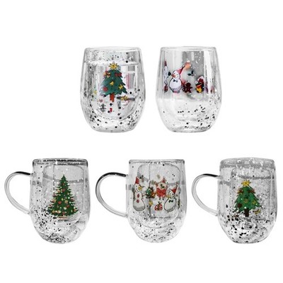 Seasonal Double Walled Glass Drinking Cup 300ml Heat Resistant Coffee Drinkware