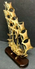 Handcrafted Brass Ship Model: Vintage Nautical Sailing Decor