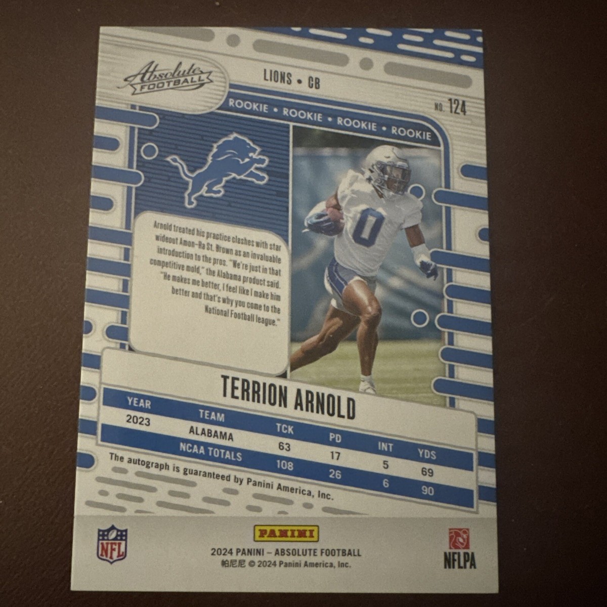 2024 Absolute Football Detroit lions Terrion Arnold