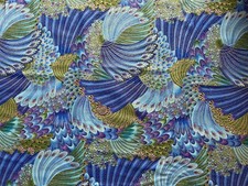 COLORFUL PEACOCKS BIRD FEATHERS WITH METALLIC 100 cotton fabric material