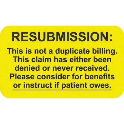 Insurance Labels, Resubmission, Fluorescent Chartreuse, 1-1/2'' x 7/8'' (Roll of