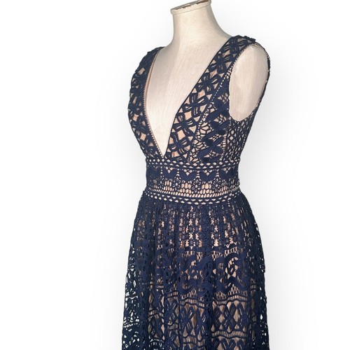 IVIVI In Lace of Emergency Maxi Dress Crochet Double V Wedding Cocktail Blue - Picture 4 of 12