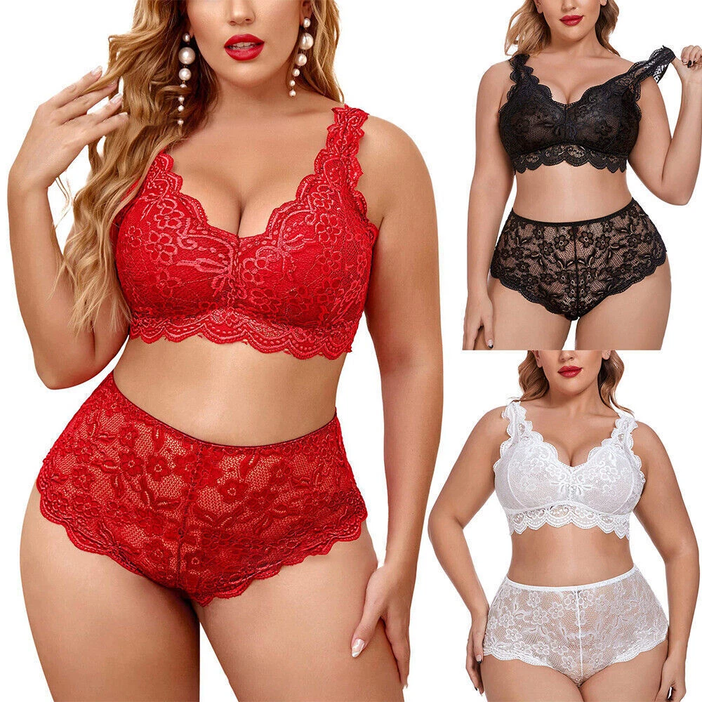 Plus Size Ladies Sexy Lace Lingerie Set Bra Panties Underwear Babydoll  Nightwear