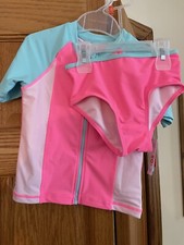 NEW GIRLS JOE FRESH 2 PIECE TANKINI SET BLUE PINK ZIP SIZE 5 UPF 50