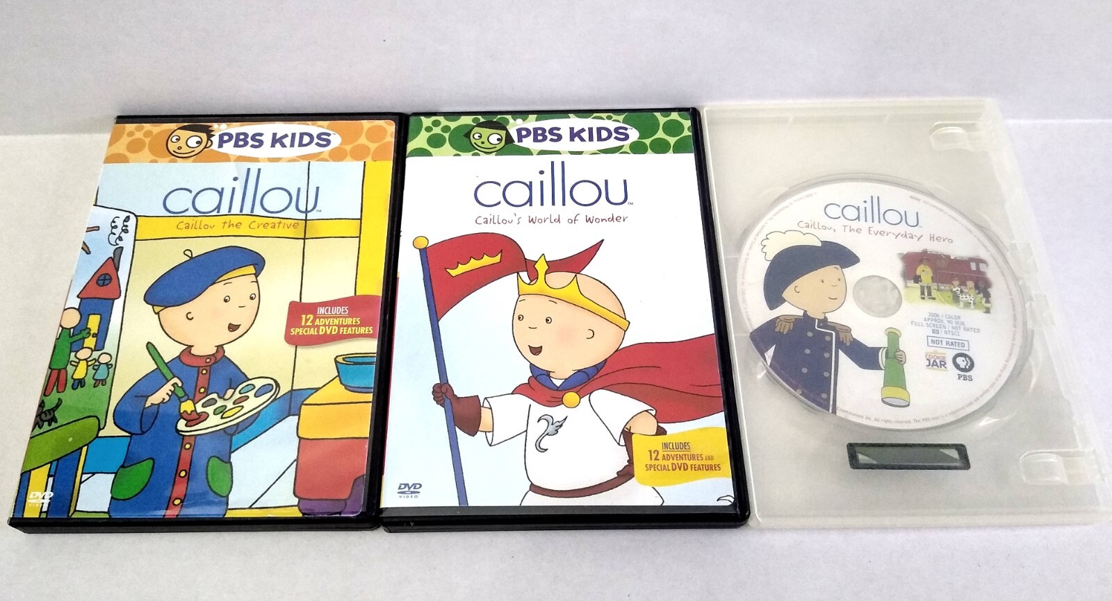 Caillou 3 DVD Lot - The Creative, World of Wonder, The Everyday Hero PBS Kids