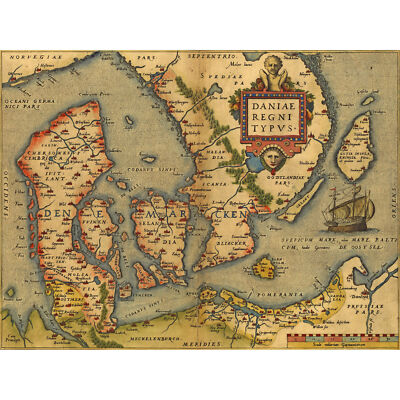 Karte alt Vintage Dänemark Danish Archipelago Skandinavien Leinwandbild