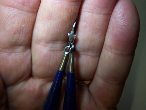 Fine Lapis Azuli Earrings Ear Hanger Drops-925-Silver-1950-1980 - Picture 11 of 11