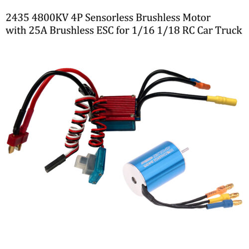 2435 4800KV 4P Sensorless Brushless Motor+25A Brushless ESC for 1/16 1/18 RC Car - Picture 1 of 11
