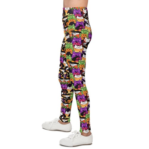 Whimsical Cat Print Youth Leggings, Fun Kids Fashion, Halloween Outfit, Animal - Picture 7 of 7