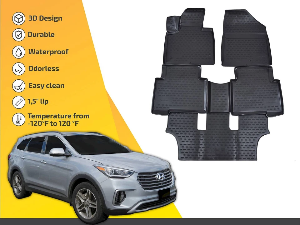 Floor Liners Mats Tray For Hyundai Santa Fe XL 2013-2018 Full Set Custom - Image 3 of 4