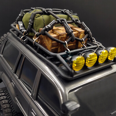 For FMS 1/18 LC80 FCX18 RC Car Travel Luggage Rack Mesh Bag Wooden