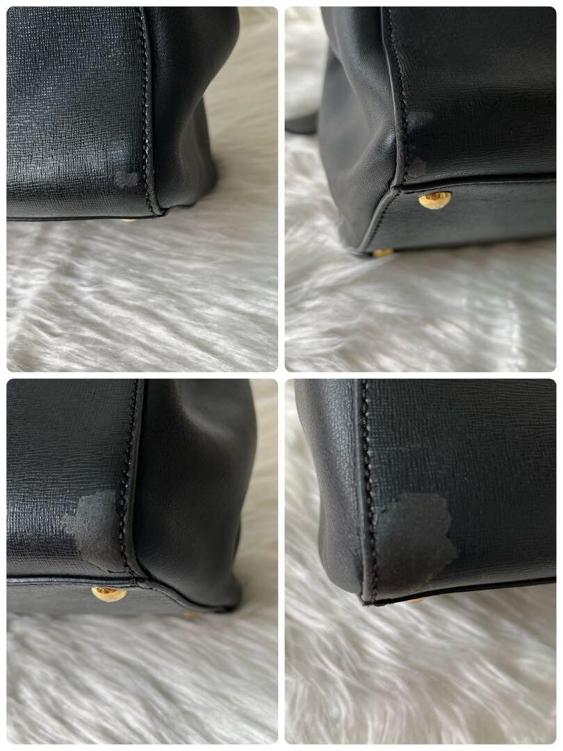 FENDI 2Jours 2-way Hand Bag Shoulder Bag Leather Black Authentic