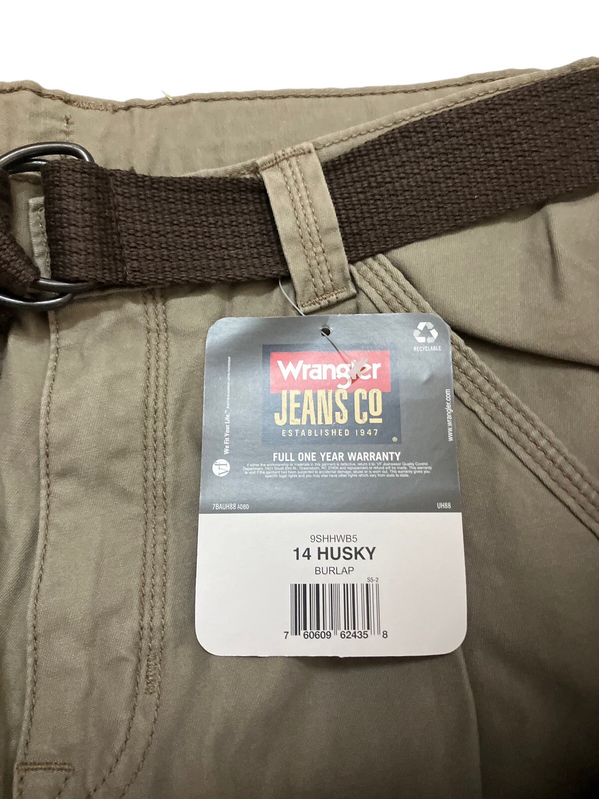 Wrangler Boy's Youth Tan Khaki Cargo Pants Adjustable Waist Size 14 Husky NWT