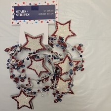 Patriotic 6' Beaded Garland Americana July 4th Decor White Stars Red Blue