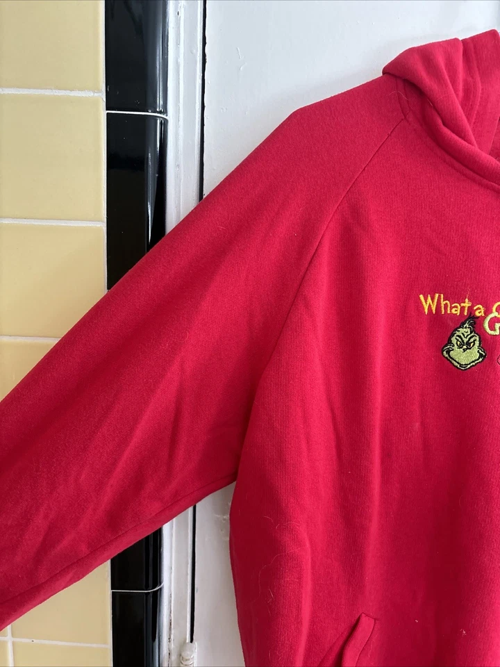 Sudadera con capucha de bolsillo suéter bordado XL vintage Dr. Seuss THE GRINCH Foto 3 de 4