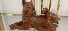 Beautiful Mid Century Figurine, Boxer With Playful Pup, Made In Japan, 9.5&rdquo; Wide