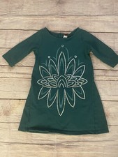 Tea Collection Girls 5 Dark Green 3/4 Sleeve Foil & Blue Front Design Dress