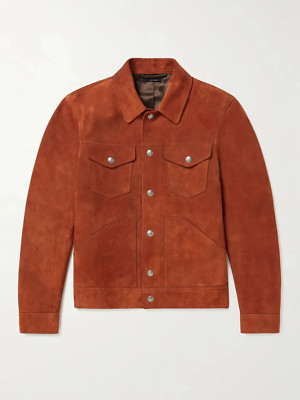 Brown Leather Trucker Jacket for Men Pure Suede Custom Made Size S M L XXL 3XL