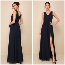 Lulus Thoughts of Hue Maxi Dress Women's M Navy Blue Surplice NWOT