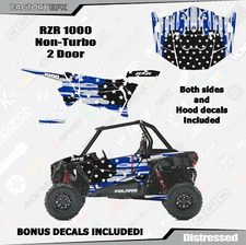 Gray & Blue Subdued USA Flag Graphics kit fits Polaris RZR 1000 2 Door 14-18