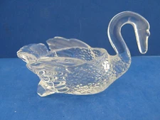 CLEAR GLASS SWAN OPEN SALT w/NECK & HEAD TURNED TO RIGHT