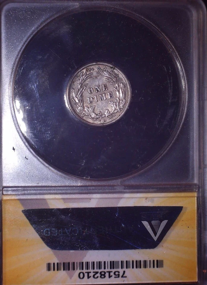 Moeda de dez centavos de barbeiro 1914-D, ANACS AU 55, boa limpeza - Imagem 2 de 2