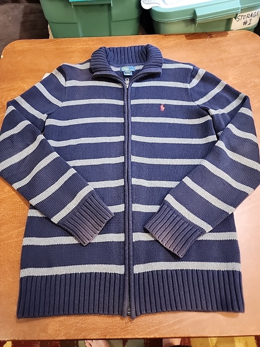 Polo Ralph Lauren Boys XL (18-20) Blue/Gray Striped Full Zip
